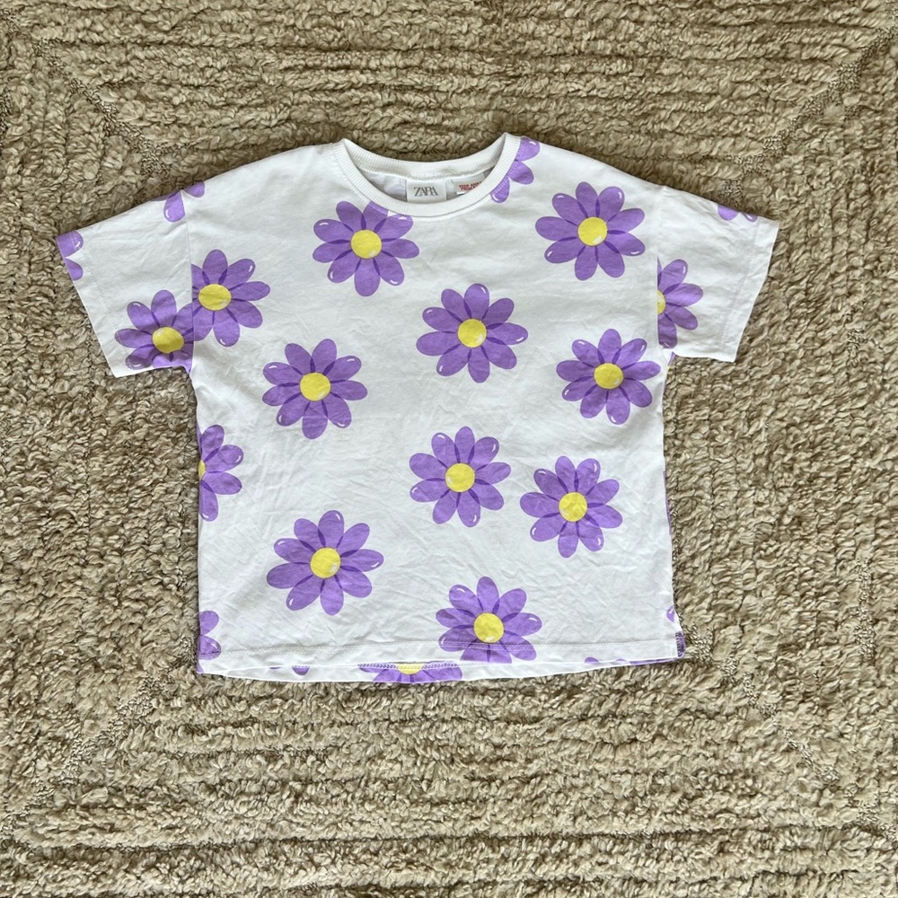 Zara White and Purple Floral Kids Tee